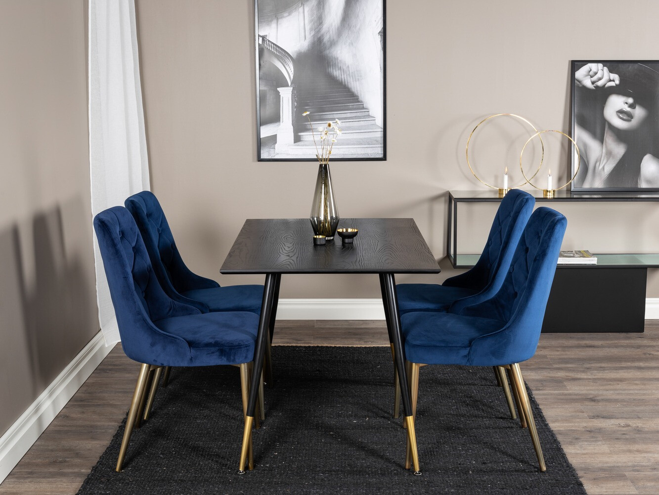 Eetkamerset Dallas 1673 (Blauw + gouden)