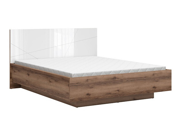 Bed Fivale 122 (Donker delano-eik + Glanzend wit)