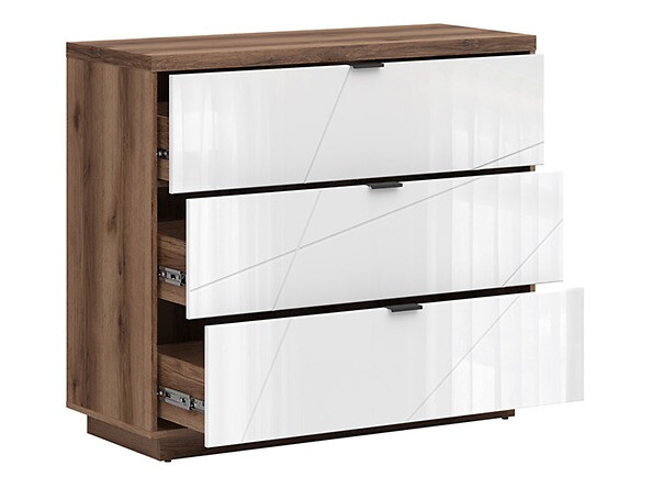 Ladekast Fivale 118 (Donker delano-eik + Glanzend wit)