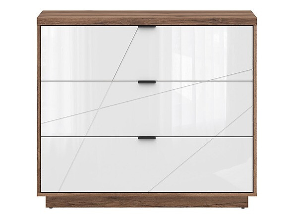 Ladekast Fivale 118 (Donker delano-eik + Glanzend wit)