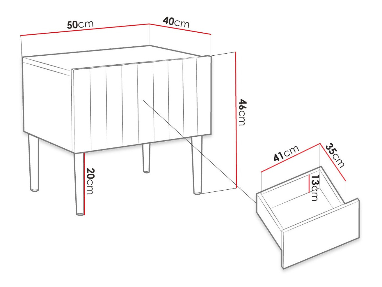 Nachtkastje Amplexal (Glanzend zwart + Zwart)