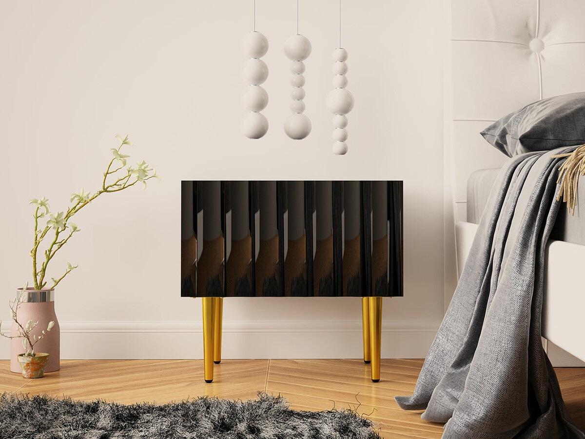 Nachtkastje Merced 135 (Glanzend zwart + Zwart)