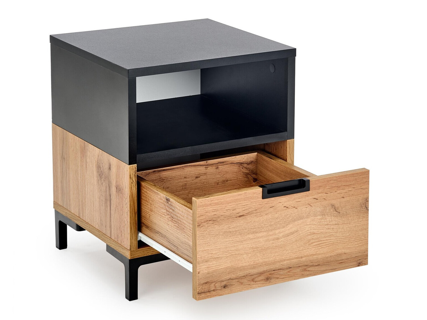 Nachtkastje Houston 1225 (Zwart + Wotan eik)