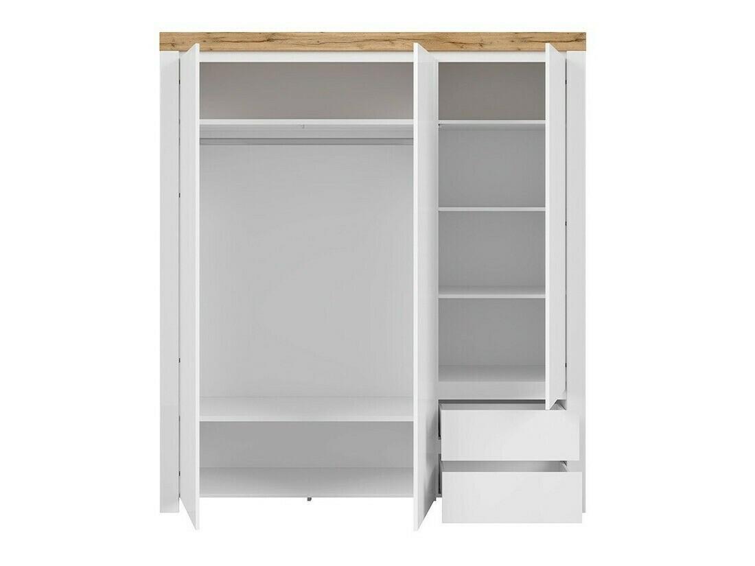 Kledingkast Sonsoru 120 (Wit + Glanzend wit + Wotan eik)