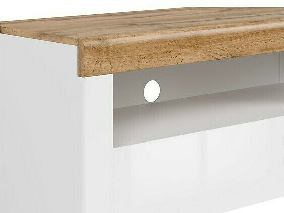 TV-meubel Sonsoru 107 (Wit + Glanzend wit + Wotan eik)