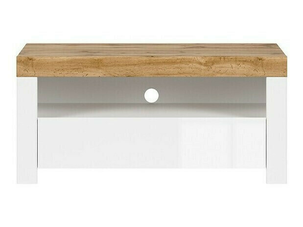 TV-meubel Sonsoru 107 (Wit + Glanzend wit + Wotan eik)