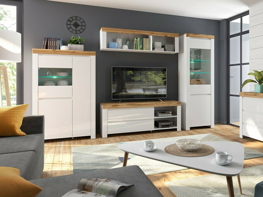 Wandplank Sonsoru 109 (Wit + Glanzend wit + Wotan eik)