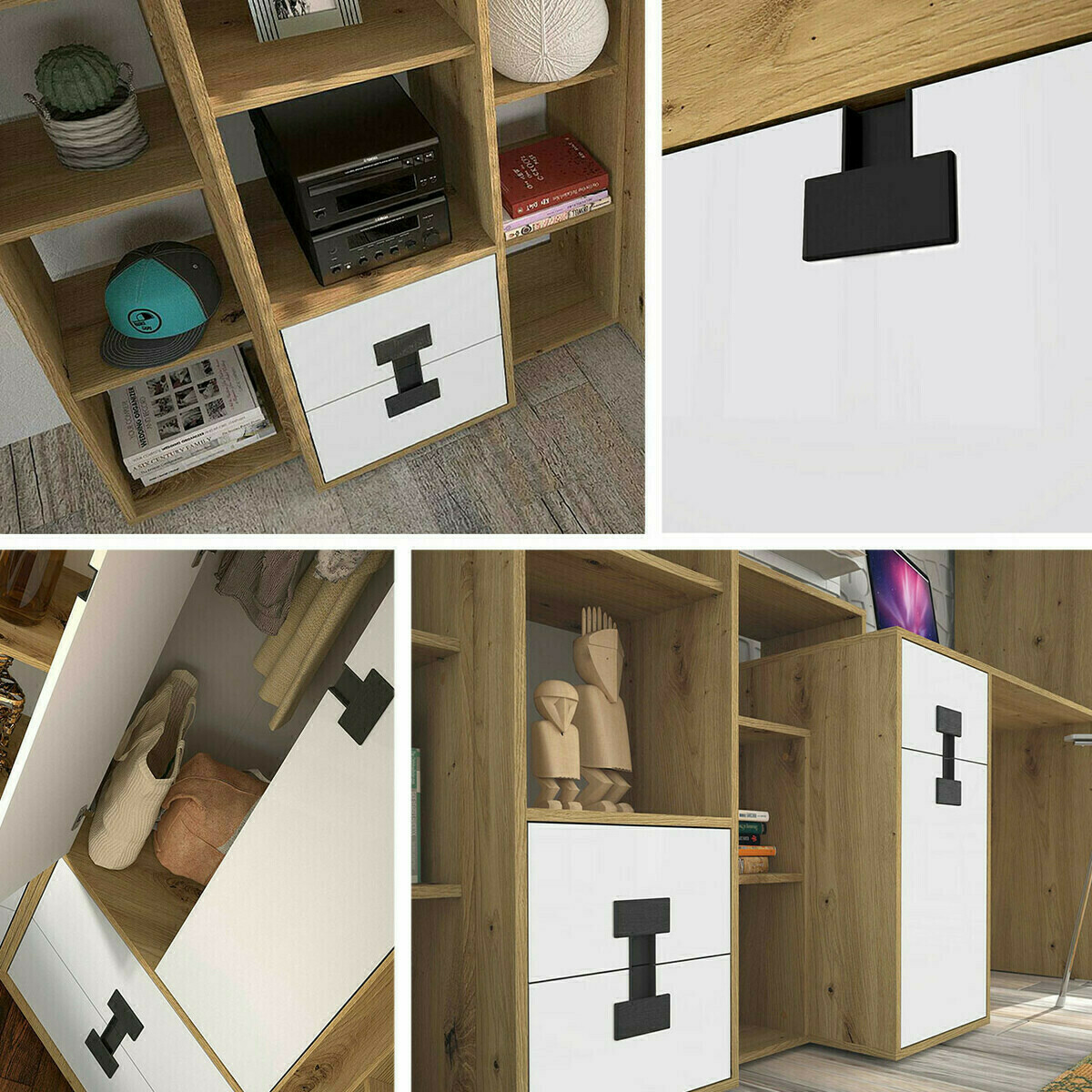 Hoekkledingkast Florevi 114 (Mat wit + Artisan eiken)