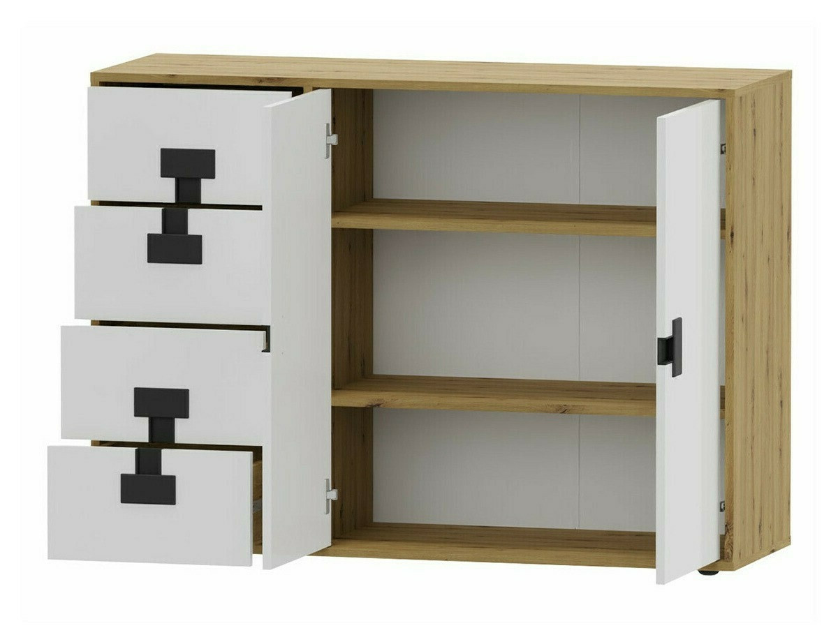 Ladekast Florevi 102 (Glanzend wit + Artisan eiken)