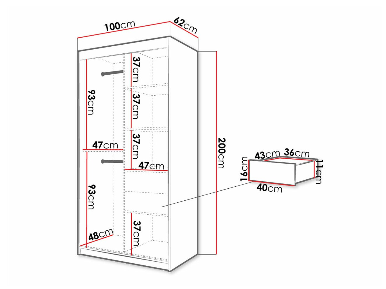 Kledingkast Hartford 306 (Artisan eiken + Zwart)