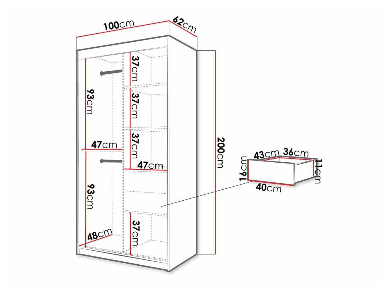 Kledingkast Hartford 306 (Wit + Zwart)