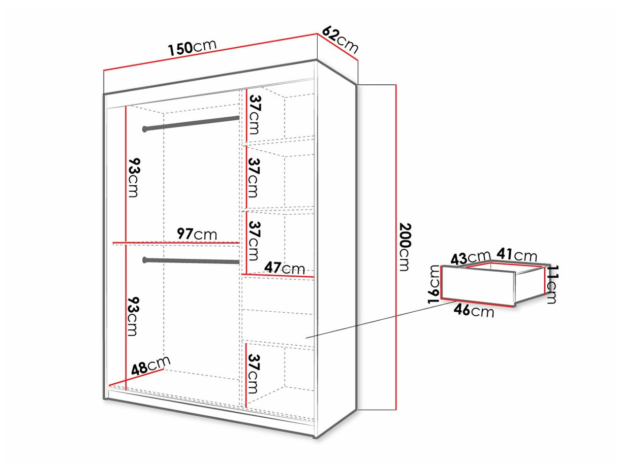 Kledingkast Hartford 310 (Artisan eiken + Zwart)