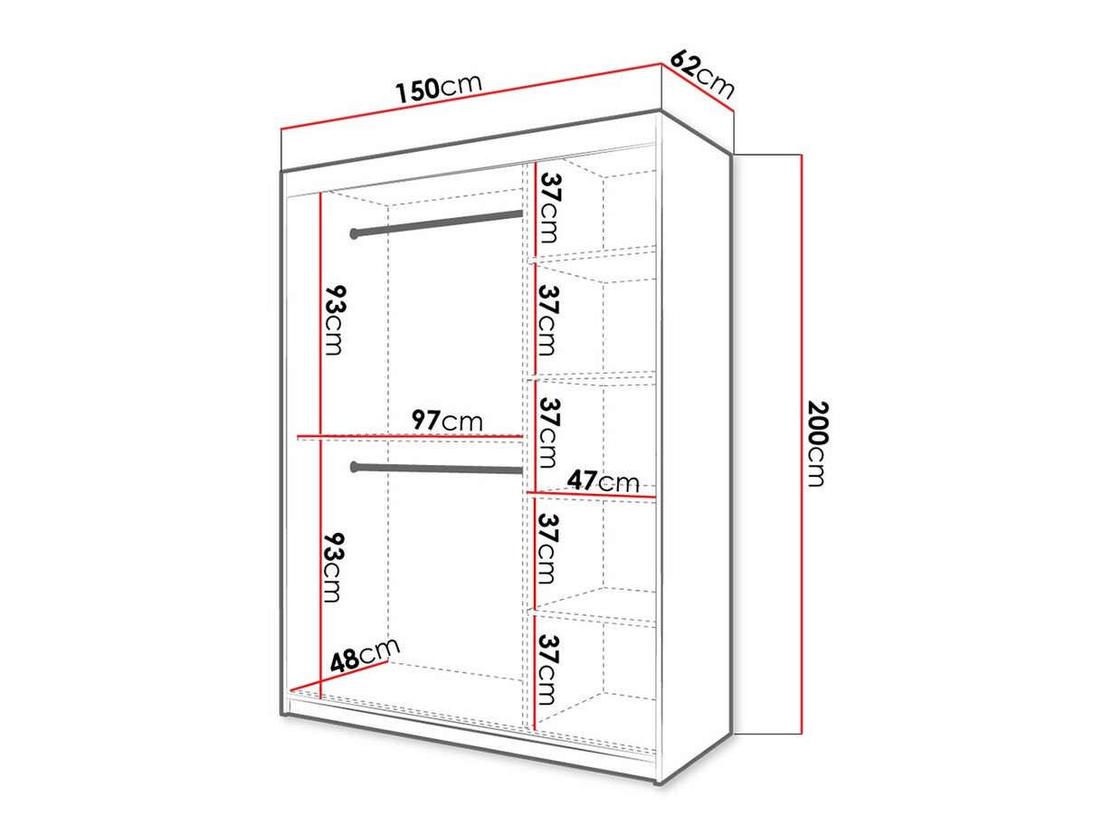 Kledingkast Hartford 310 (Wit + Zwart)