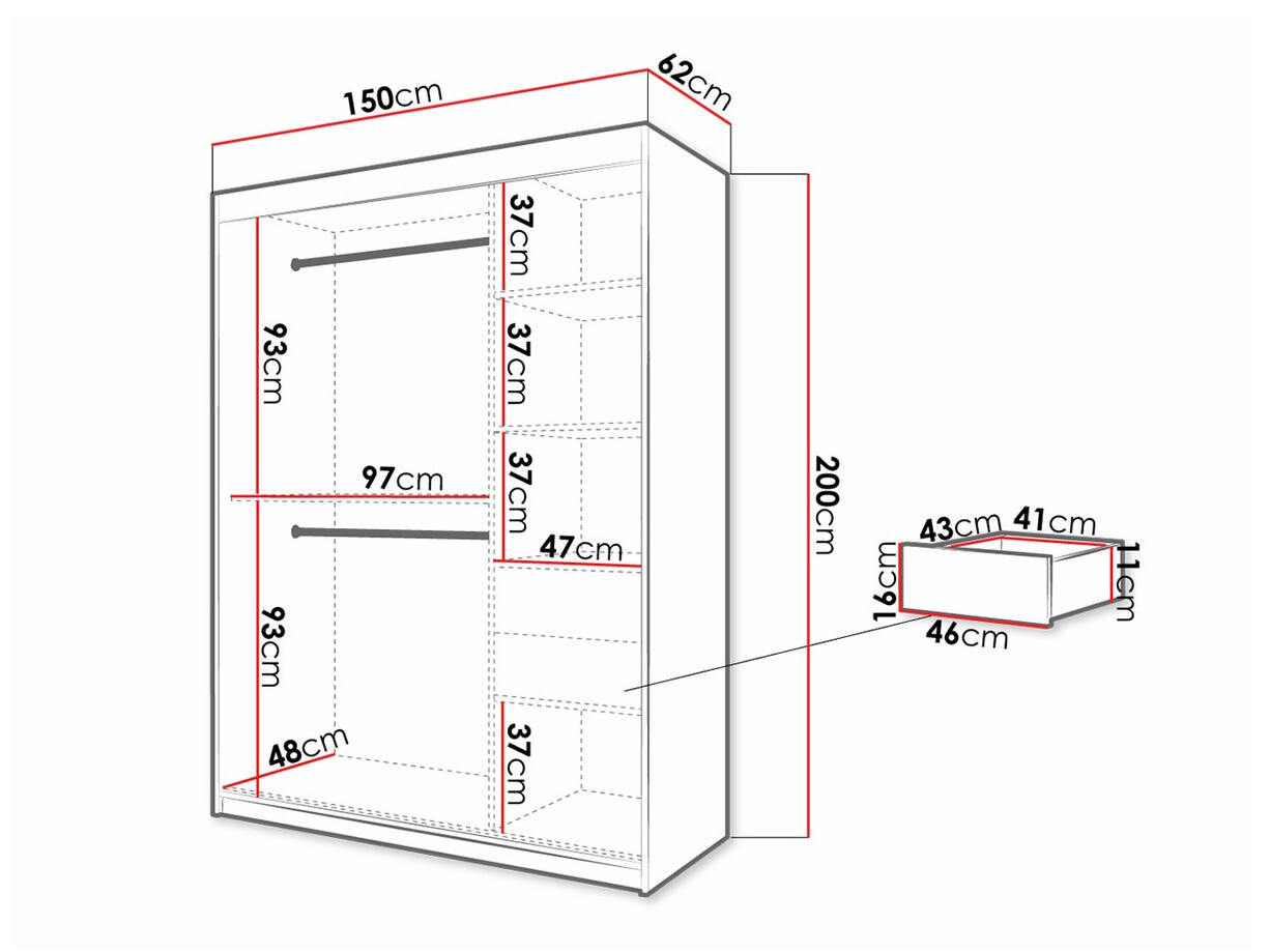 Kledingkast Hartford 310 (Zwart + Artisan eiken)