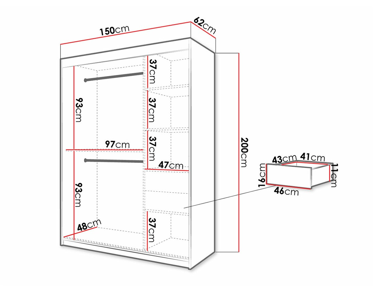 Kledingkast Hartford 311 (Artisan eiken + Zwart)