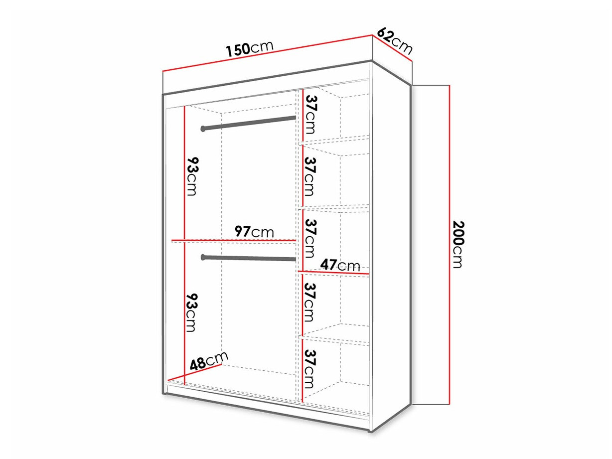 Kledingkast Hartford 311 (Zwart + Artisan eiken)