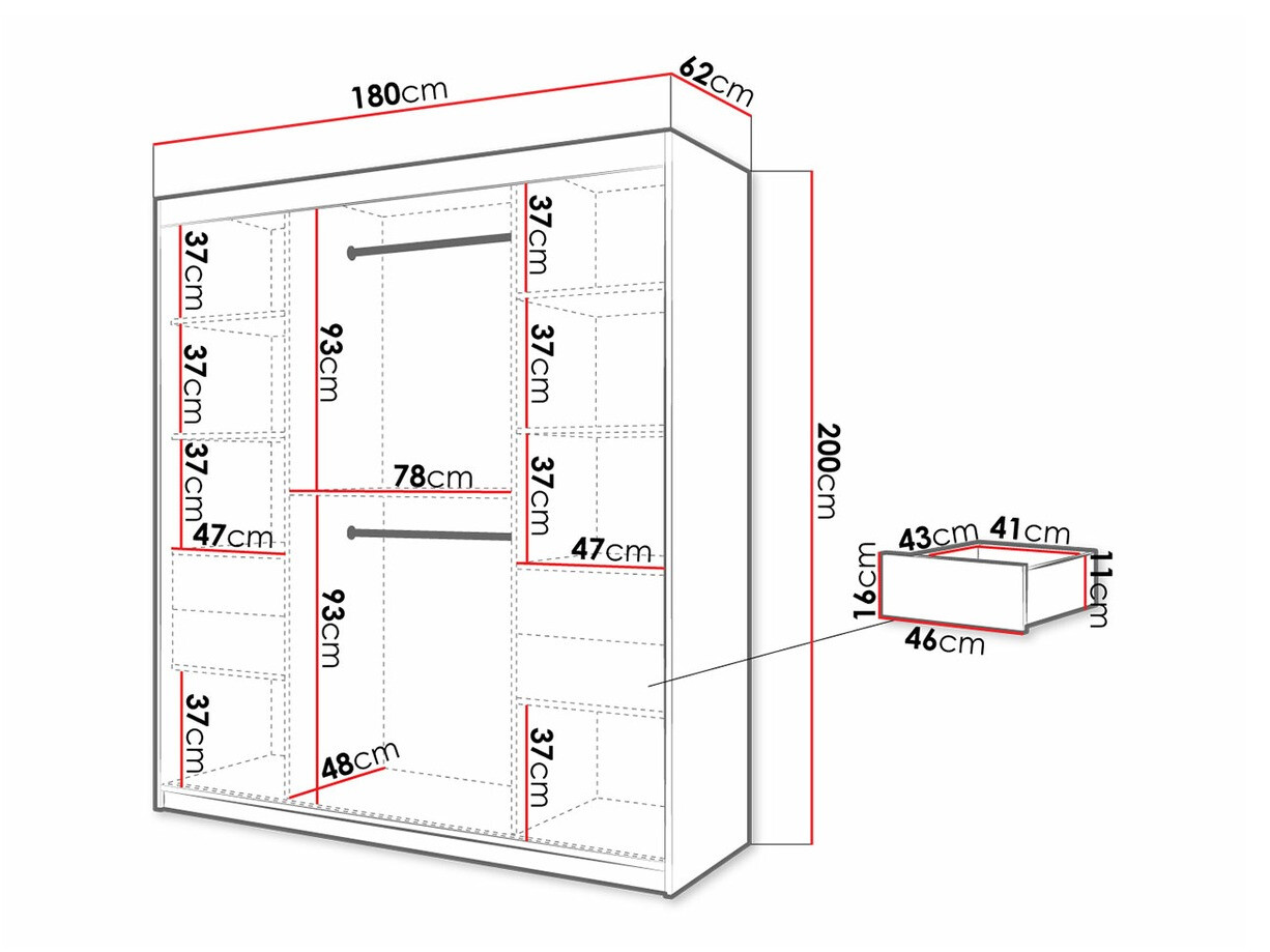 Kledingkast Hartford 312 (Zwart + Artisan eiken)
