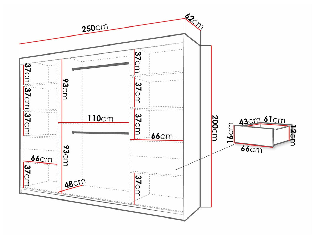 Kledingkast Hartford 316 (Zwart + Artisan eiken)