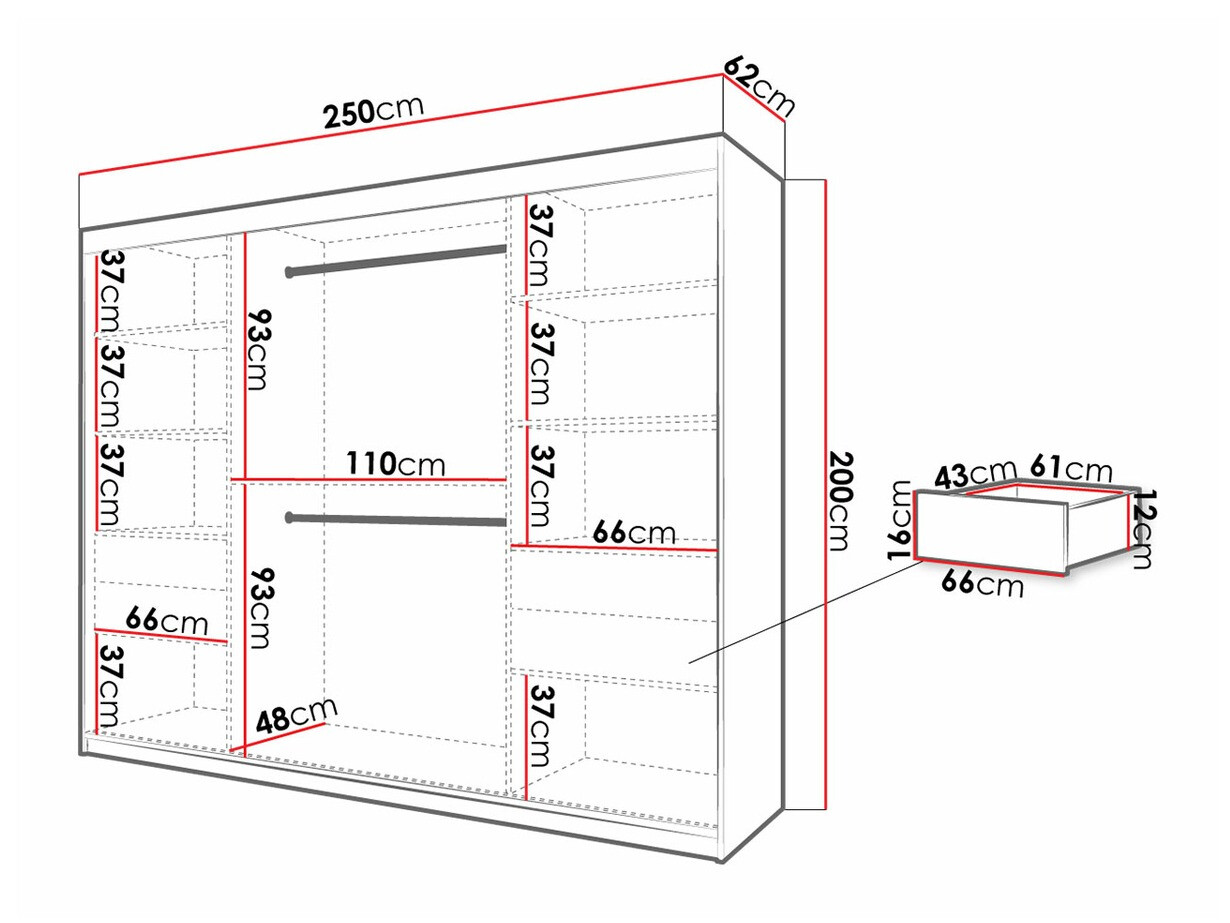 Kledingkast Hartford 317 (Zwart + Artisan eiken)