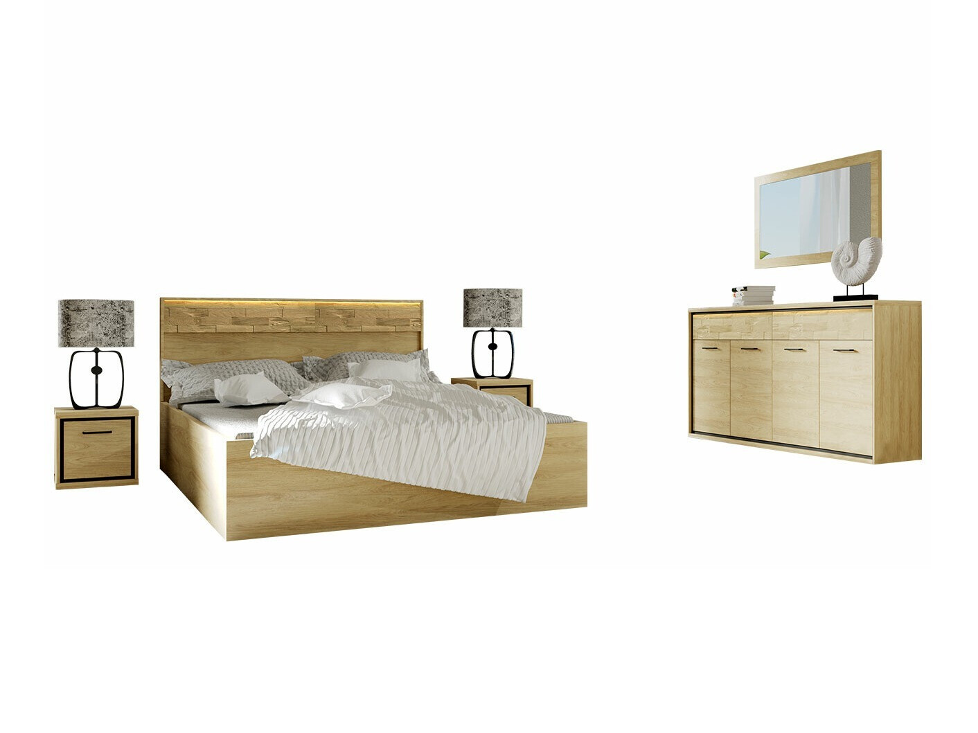 Slaapkamer set Etrmoni 122 (Licht hout + Eiken)