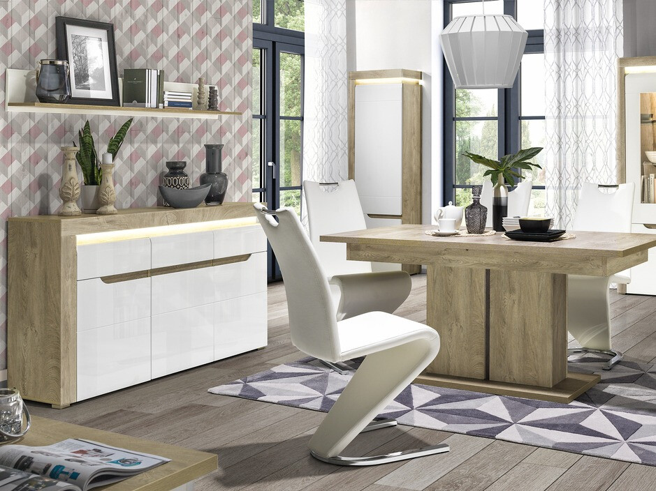 Ladekast Revelmi 103 (Eiken + Glanzend wit)