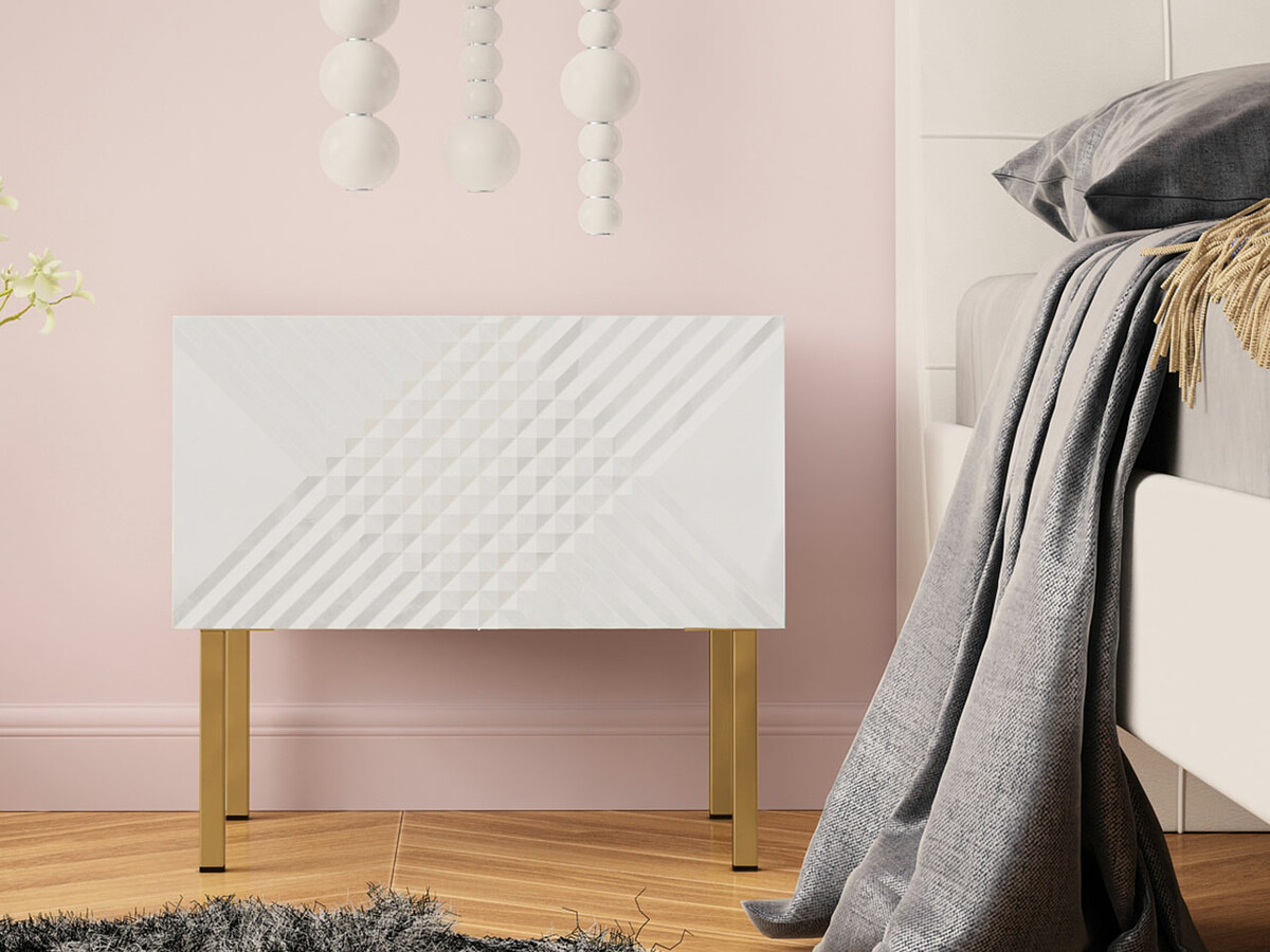 Nachtkastje Levelbu 102 (Wit + Glanzend wit)