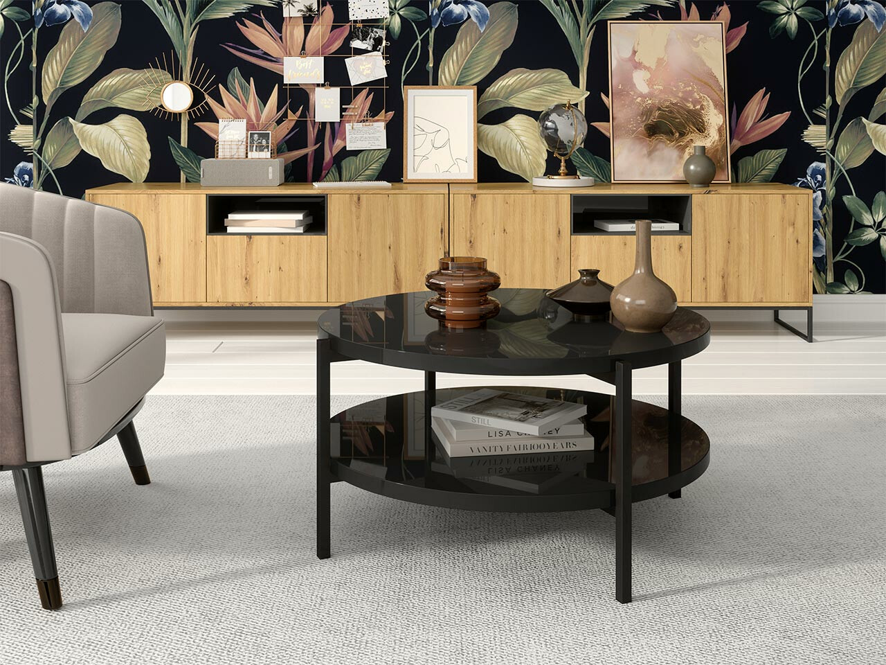 Salontafel Providence 177 (Glanzend zwart + Zwart)