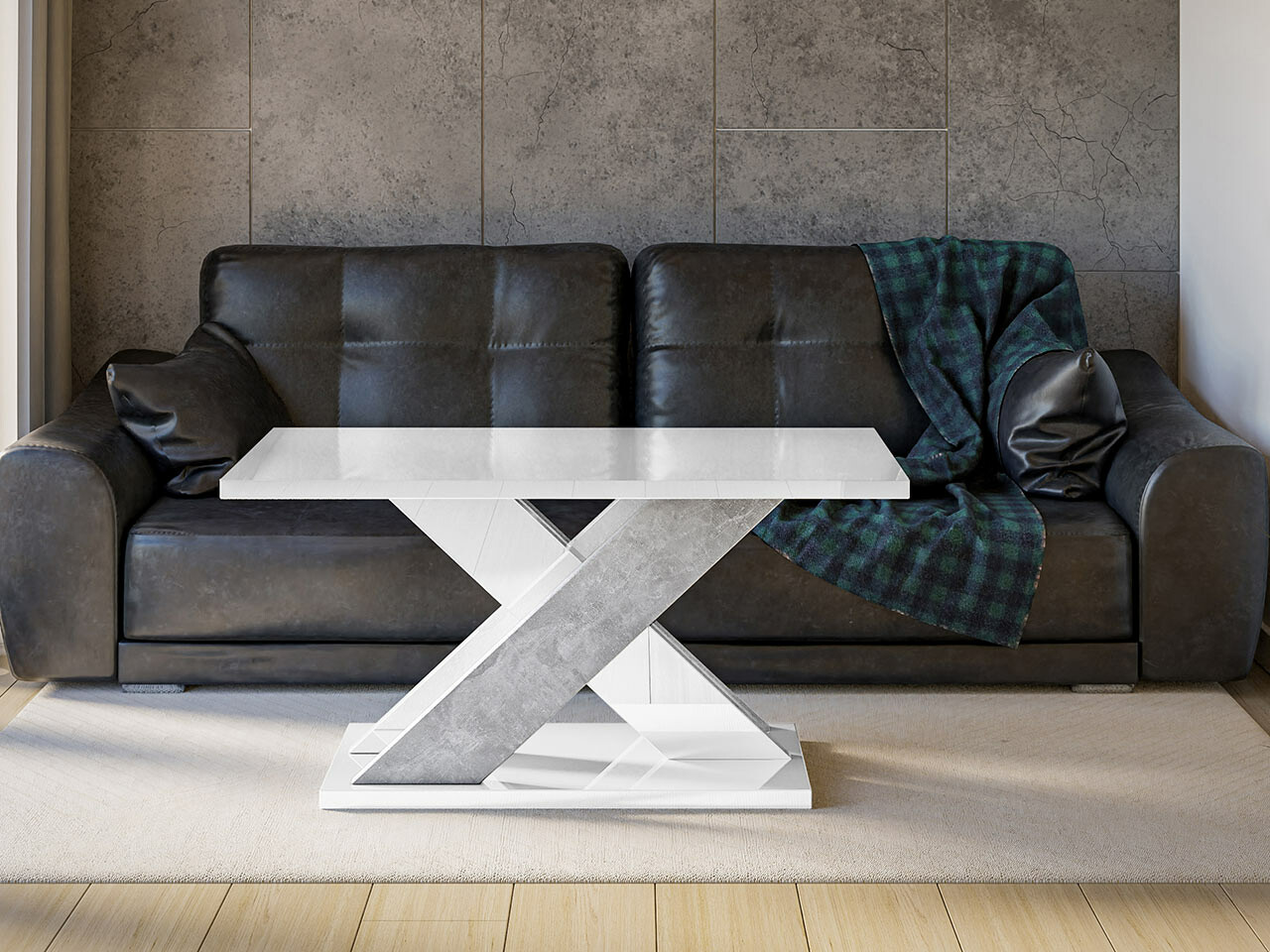 Salontafel Goodyear 116 (Glanzend wit + Beton)