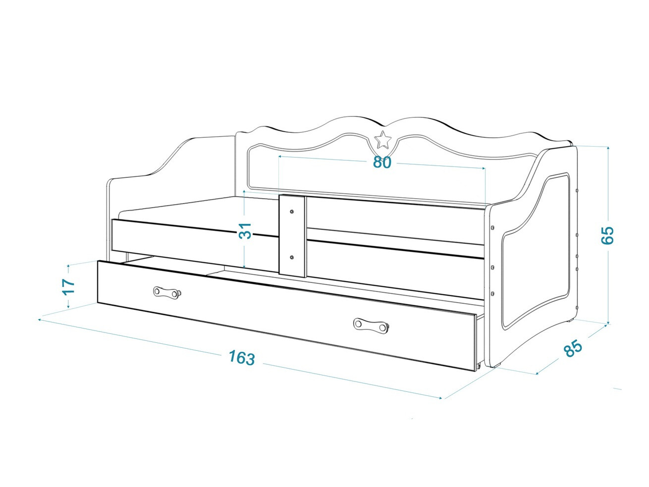 Bed Aurora 148 (Wit + Grijs)