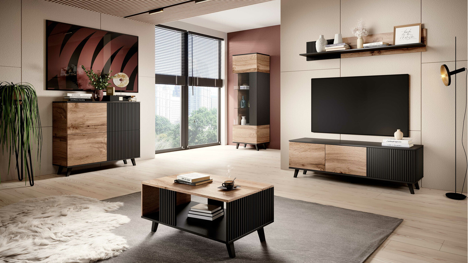 Dressoir Luelia 119 (Zwart + Wotan eik)