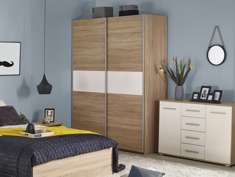 Kledingkast Cirveso 110 (Sonoma eik + Glanzend wit)