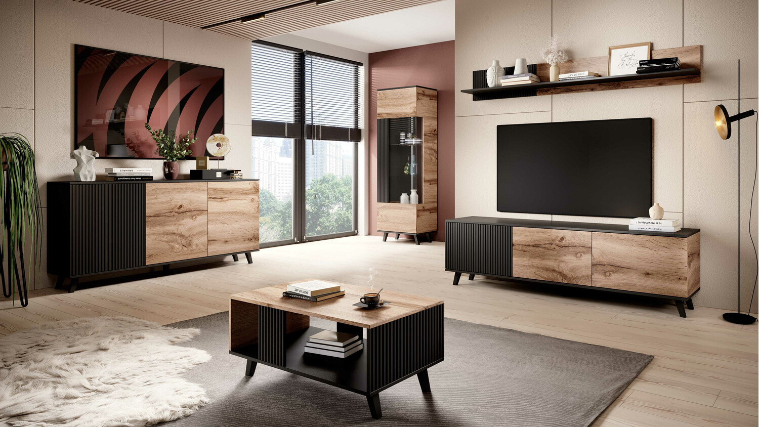 Salontafel Luelia 118 (Zwart + Wotan eik)