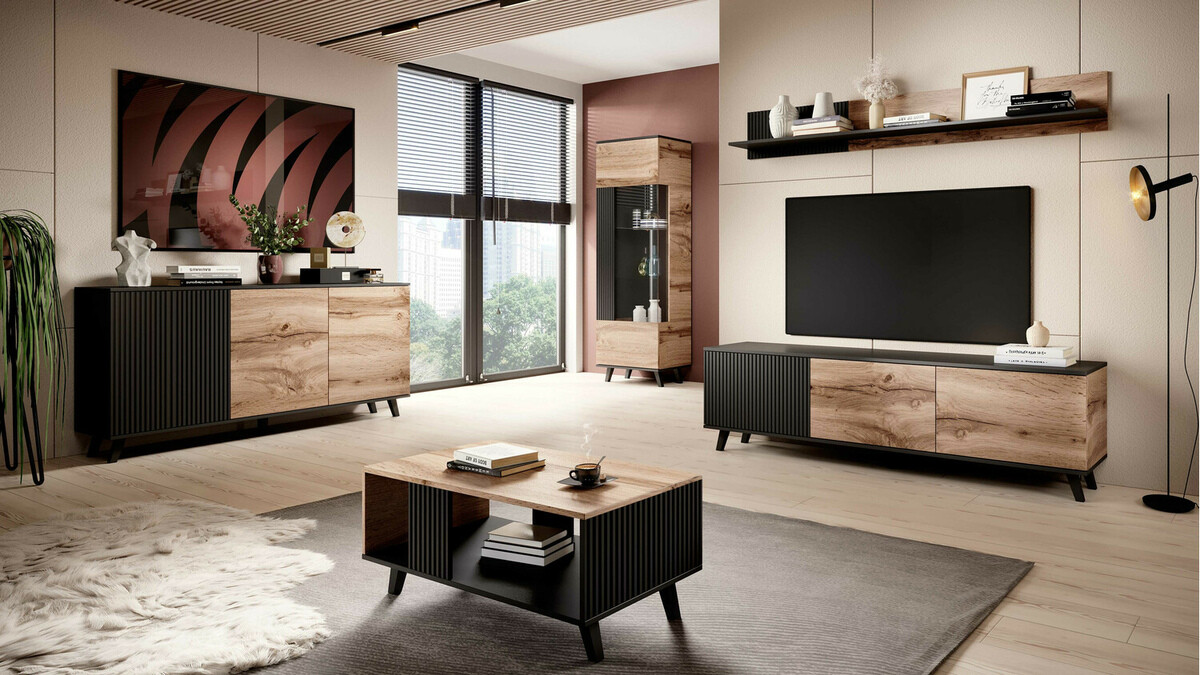 TV-meubel Luelia 115 (Zwart + Wotan eik)