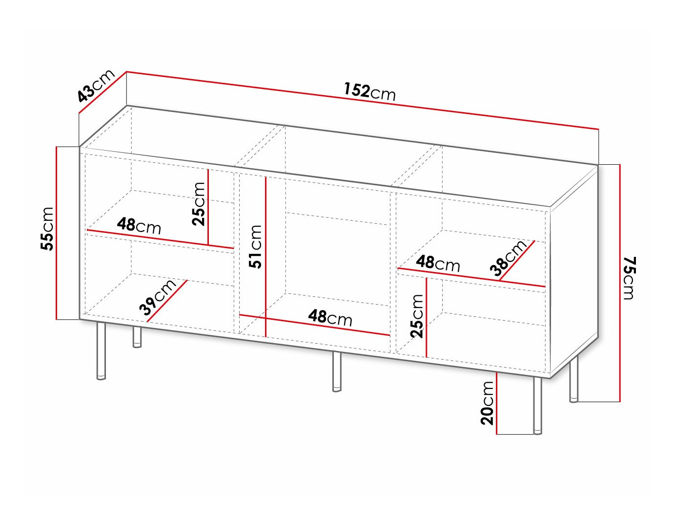 Dressoir Charlotte 169 (Wit + Zwart)