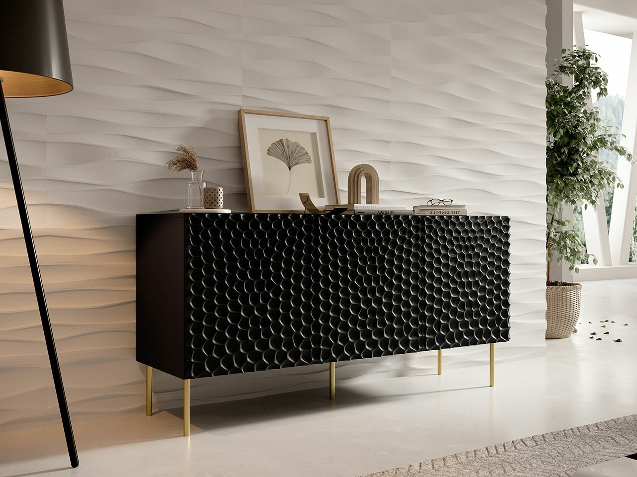 Dressoir Charlotte 169 (Zwart + Gouden)