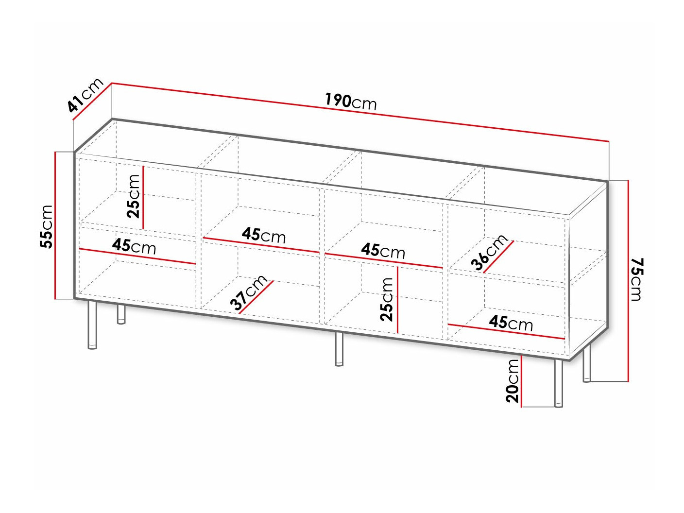 Dressoir Charlotte 170 (Wit + Zwart)