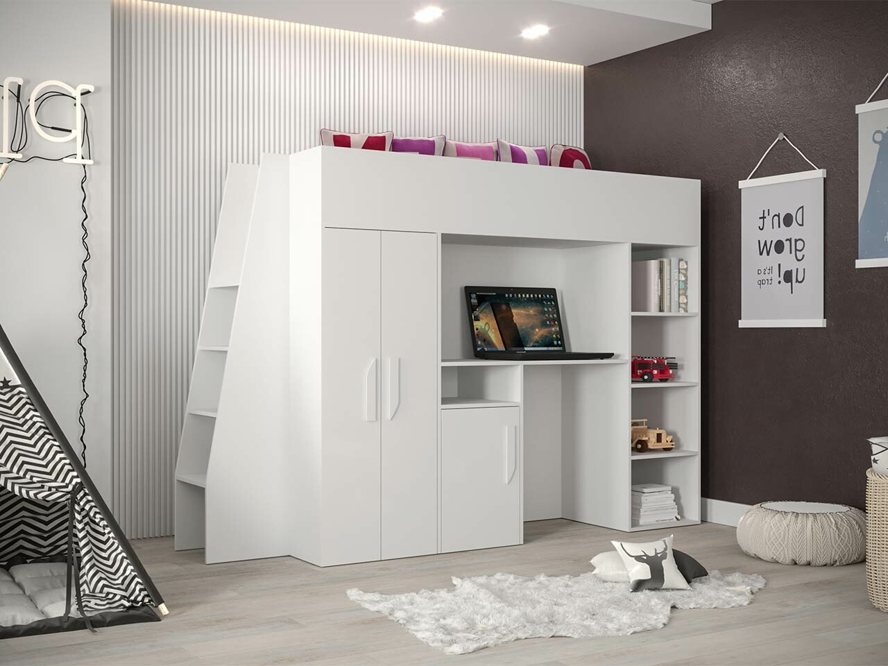 Hoog bed Hartford 355 (Wit + Glanzend wit)