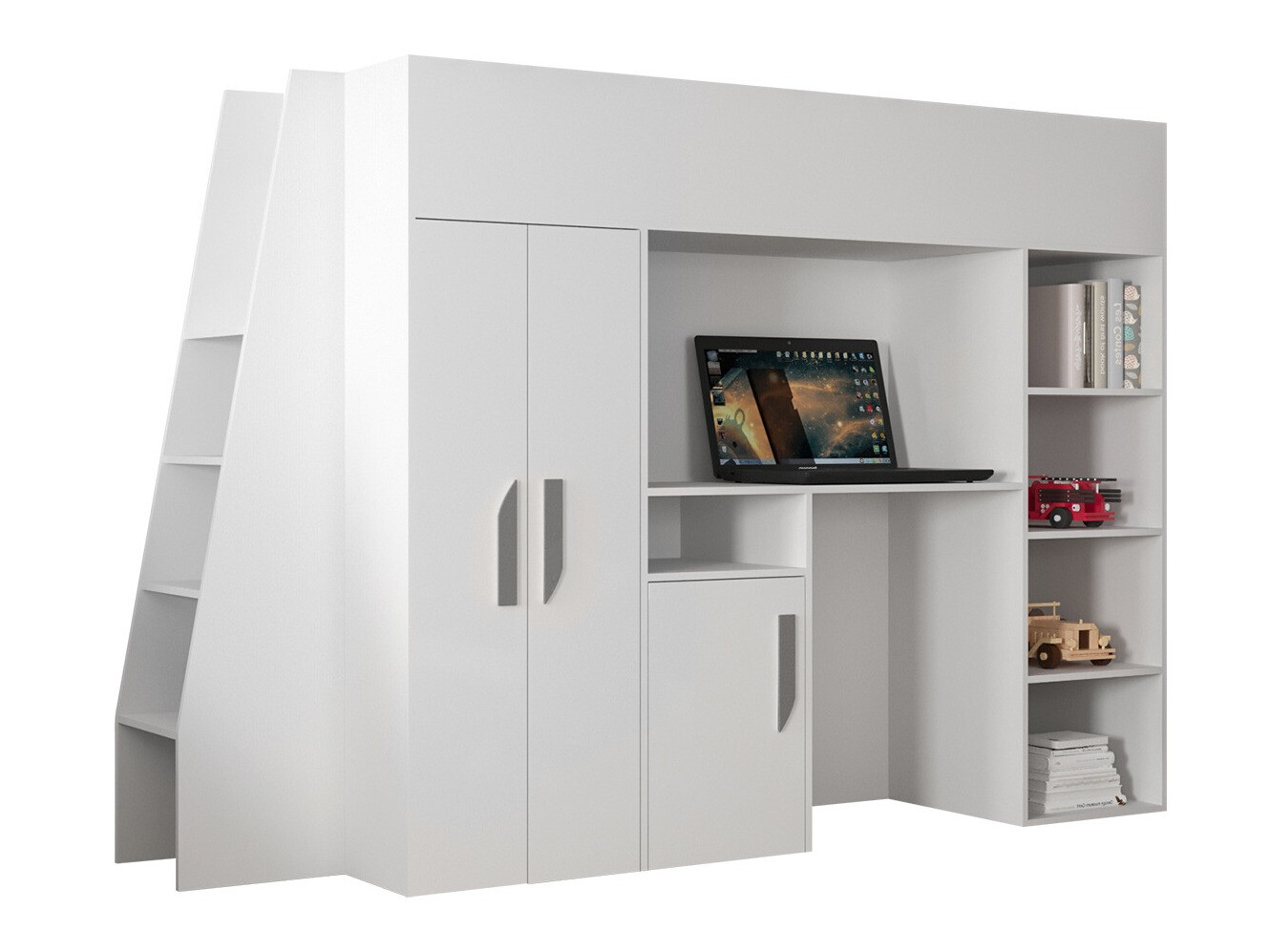 Hoog bed Hartford 355 (Wit + Glanzend wit + Grijs)