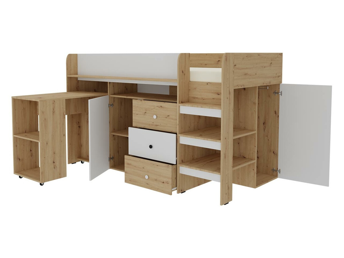 Hoog bed Hartford 359 (Artisan eiken + Wit)