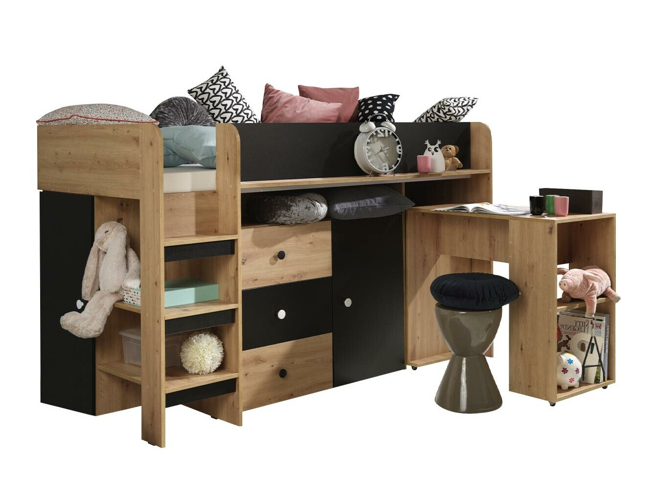 Hoog bed Hartford 359 (Artisan eiken + Zwart)