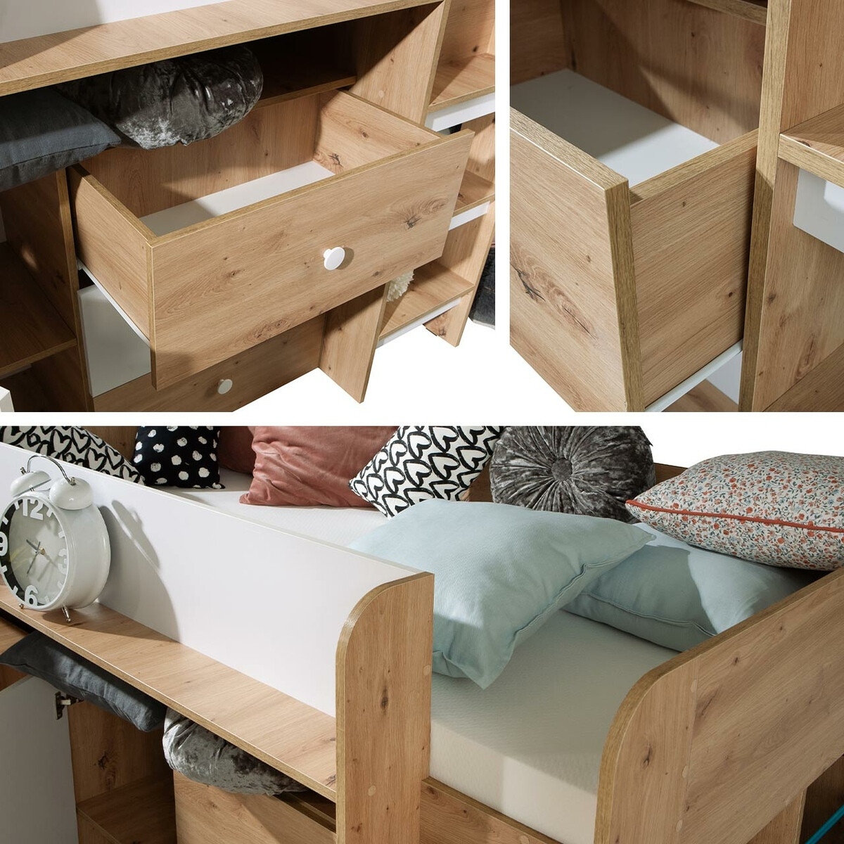 Hoog bed Hartford 359 (Artisan eiken + Zwart)