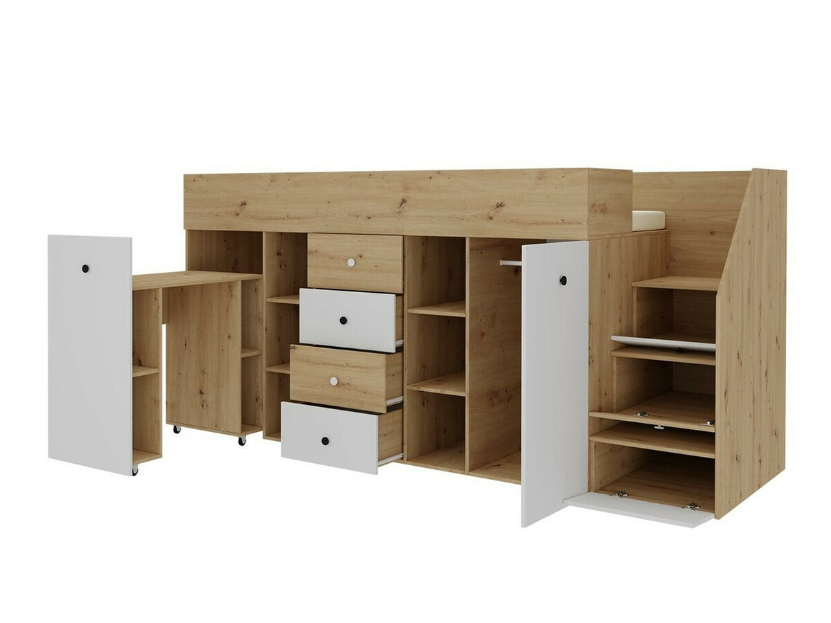 Hoog bed Hartford 361 (Artisan eiken + Wit)