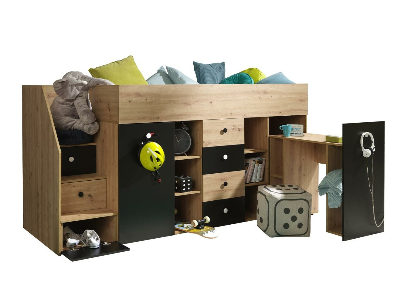 Hoog bed Hartford 361 (Artisan eiken + Zwart)