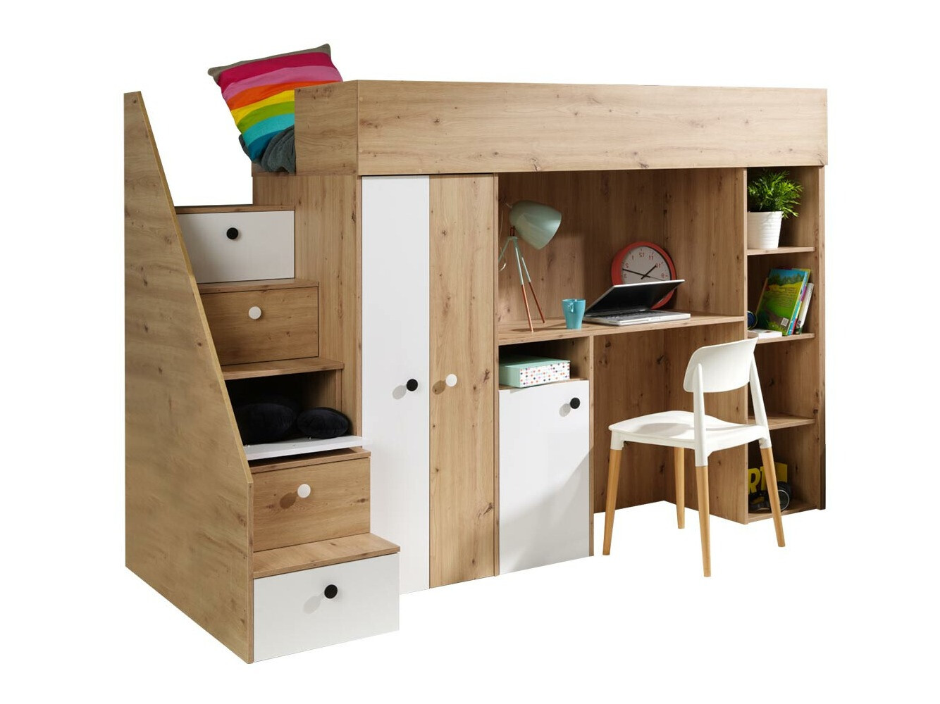 Hoog bed Hartford 362 (Artisan eiken + Wit)