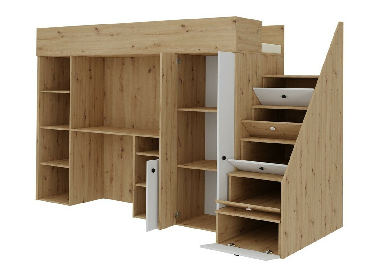 Hoog bed Hartford 362 (Artisan eiken + Wit)