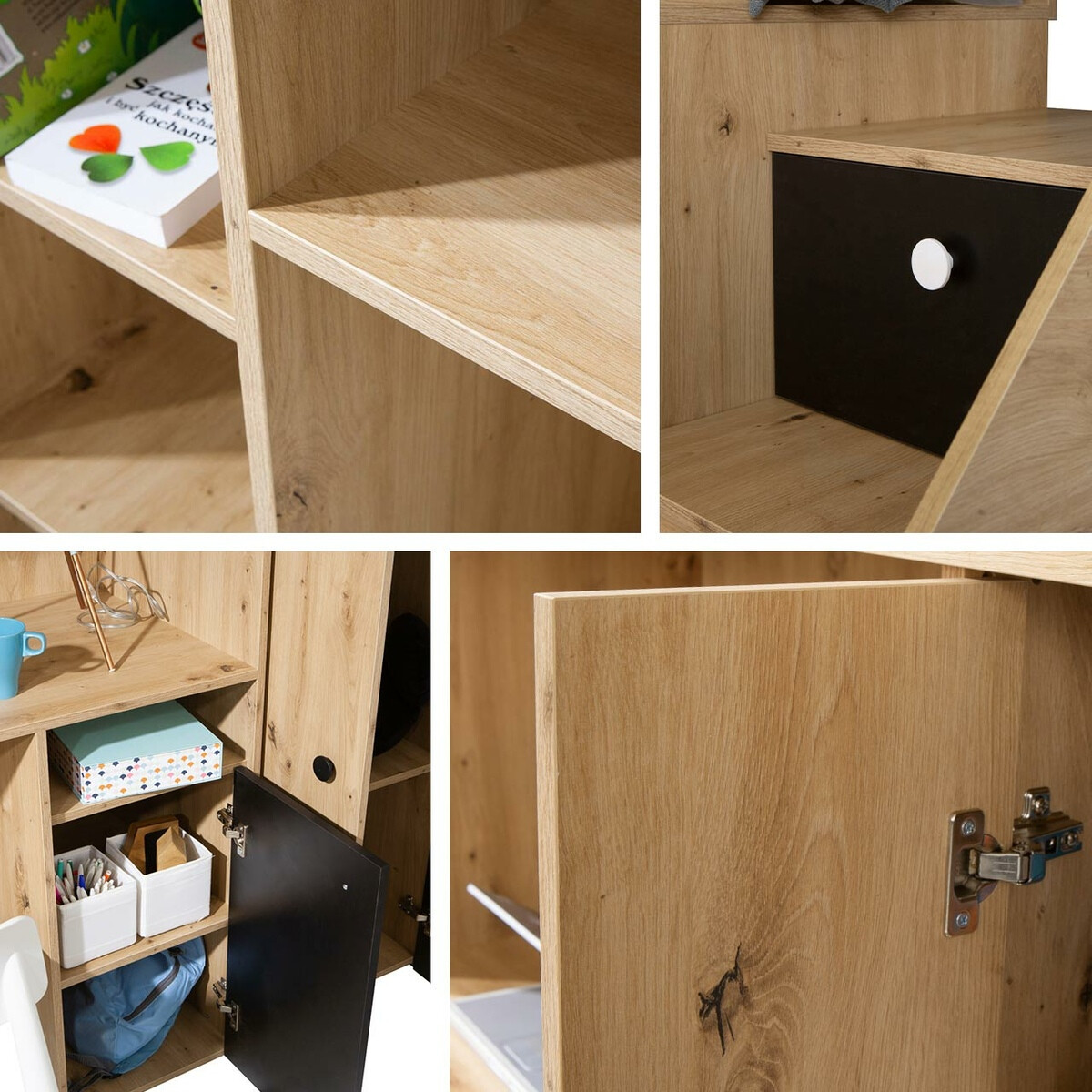 Hoog bed Hartford 362 (Artisan eiken + Zwart)