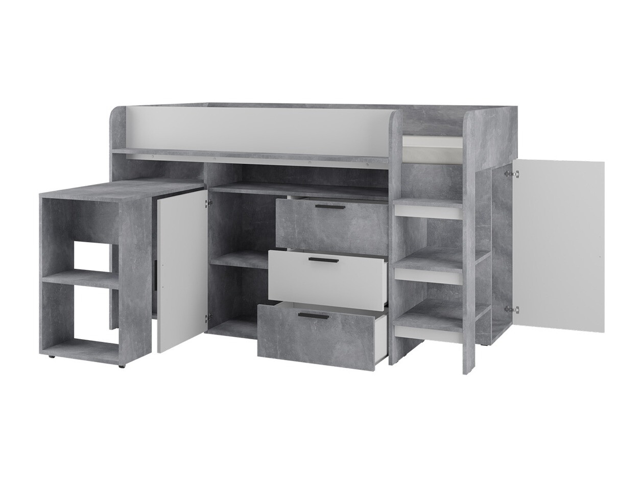 Hoog bed Hartford 363 (Beton + Wit)