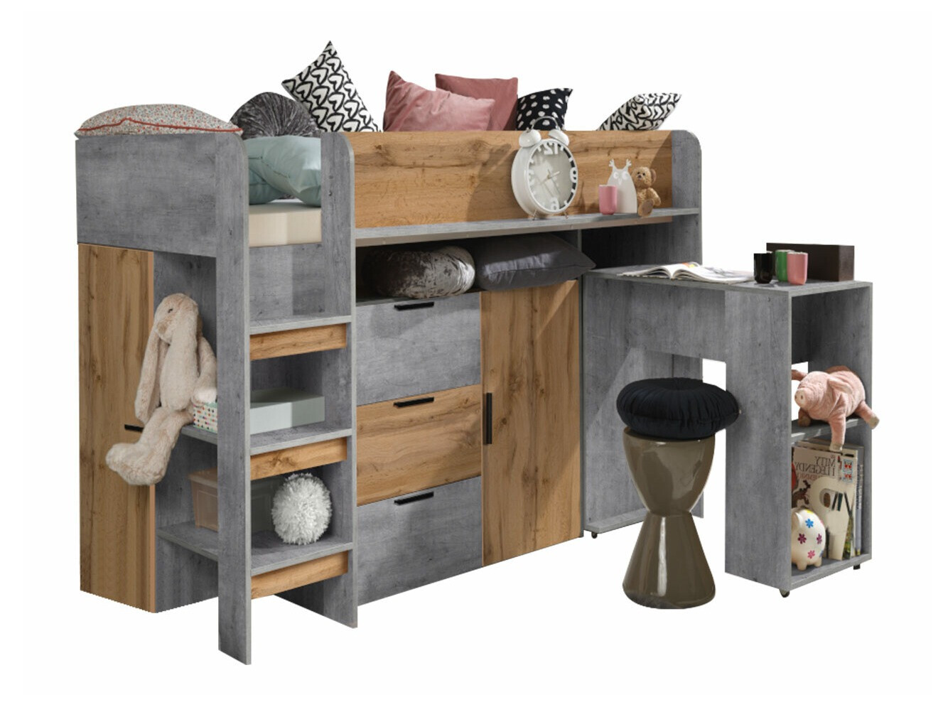 Hoog bed Hartford 363 (Beton + Wotan eik)