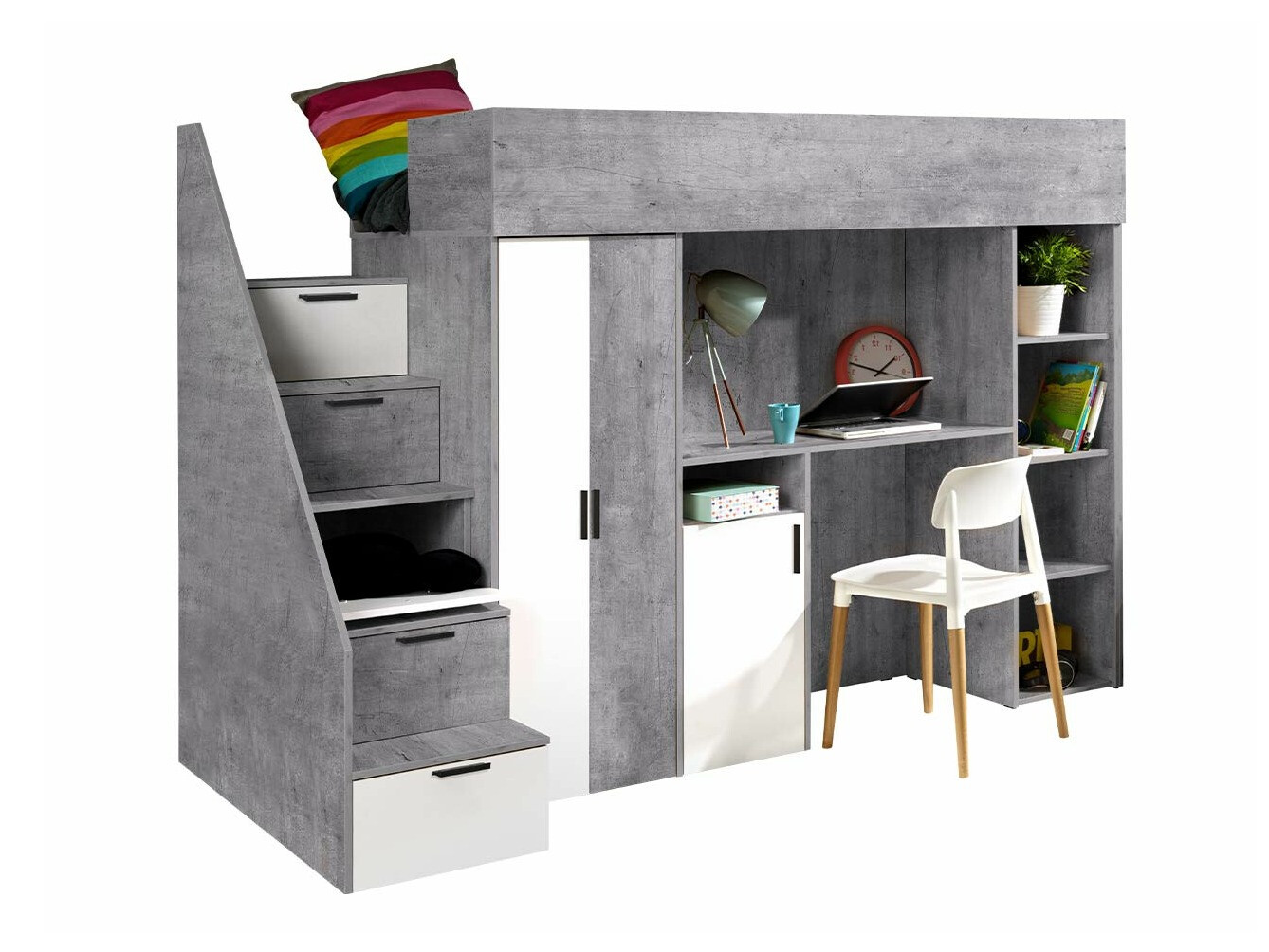 Hoog bed Hartford 365 (Beton + Wit)