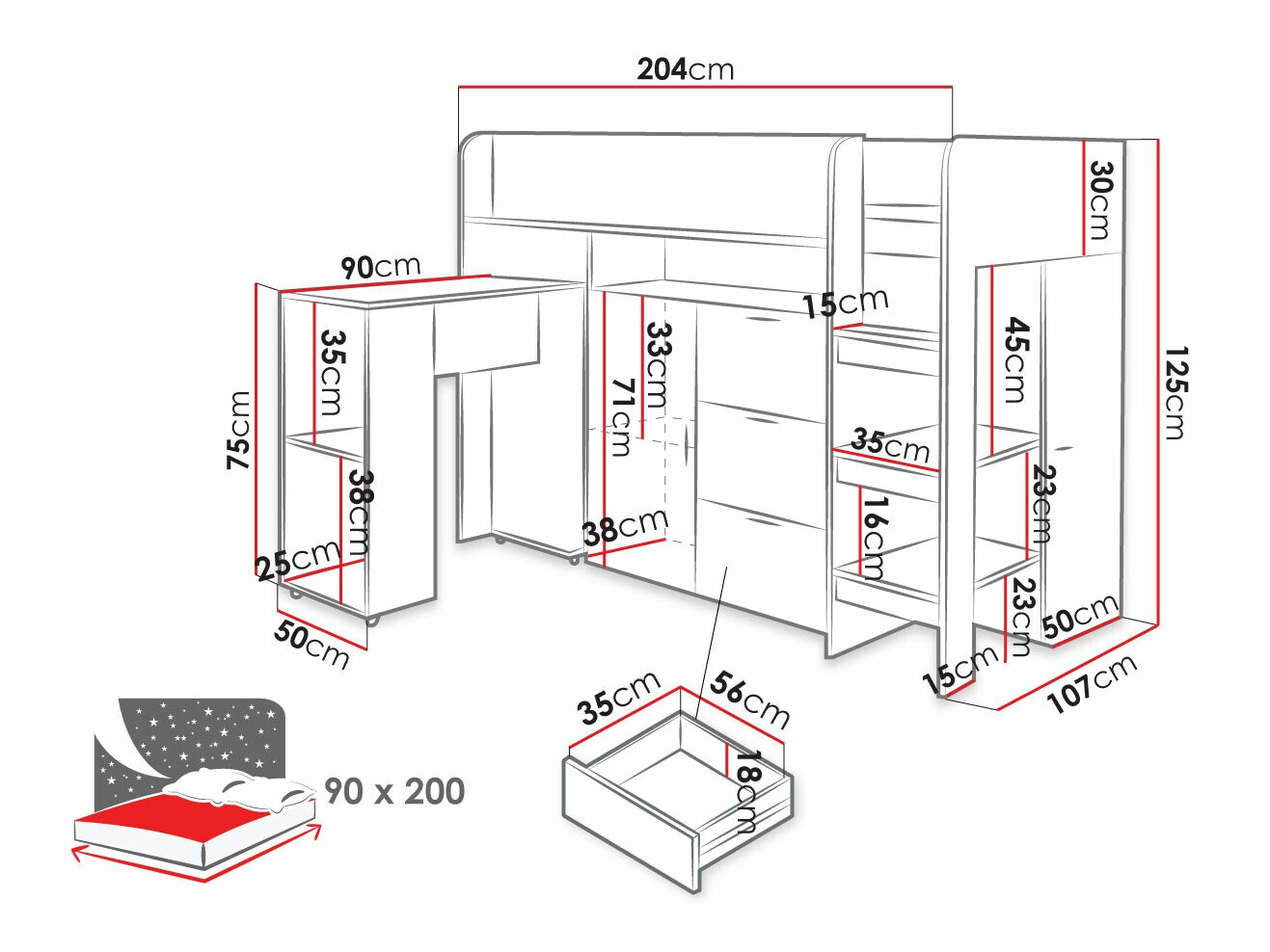 Hoogslapers Hartford 363 (Beton + Wit)